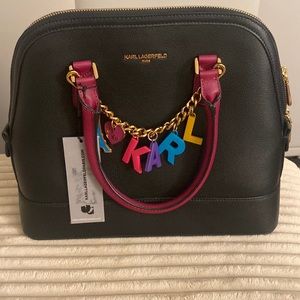 Karl Lagerfeld Paris Simone Satchel With Eiffel Tour Key Chain NWT